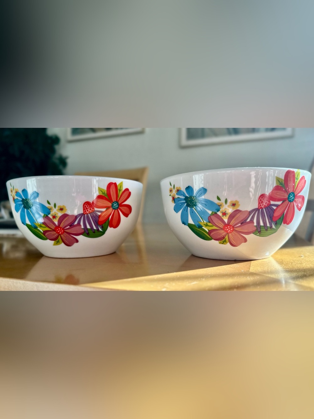 Royal Norfolk Spring Fling Floral Cereal Bowls Set - Blue Daisy Pink